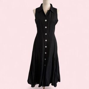 Coldwater Creek Black Linen Button-Up Midi Dress — Size 8